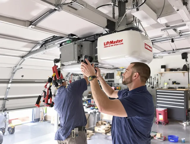 Mansfield Garage Door Repair technician performing advanced diagnostics on garage opener in Mansfield